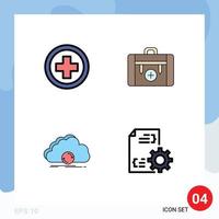 Mobile Interface Filledline Flat Color Set of 4 Pictograms of hospital cloud sign health sync Editable Vector Design Elements