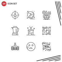 Group of 9 Outlines Signs and Symbols for big data and science concept home map electric website Editable Vector Design Elements