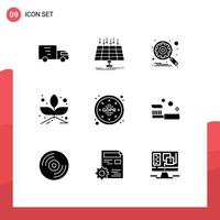 Pack of 9 Modern Solid Glyphs Signs and Symbols for Web Print Media such as privacy sprout smart city plant setting Editable Vector Design Elements