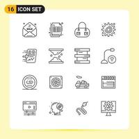 Mobile Interface Outline Set of 16 Pictograms of chart report fashion send tool Editable Vector Design Elements