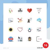 User Interface Pack of 16 Basic Flat Colors of presentation finance heart chart broken Editable Pack of Creative Vector Design Elements