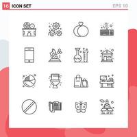 Set of 16 Commercial Outlines pack for smartphone device gear keyboard computer Editable Vector Design Elements