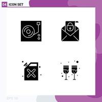 Pack of 4 Modern Solid Glyphs Signs and Symbols for Web Print Media such as music cane audio message drink Editable Vector Design Elements