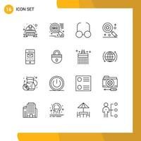 Mobile Interface Outline Set of 16 Pictograms of message interface glasses envelopes hospital Editable Vector Design Elements