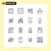 User Interface Pack of 16 Basic Outlines of corporation building podium settings money Editable Vector Design Elements