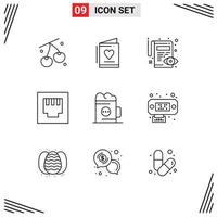 Universal Icon Symbols Group of 9 Modern Outlines of drink beer document alcohol ethernet Editable Vector Design Elements