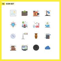 Group of 16 Flat Colors Signs and Symbols for operation instruction gift function business Editable Pack of Creative Vector Design Elements