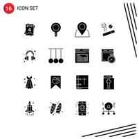 User Interface Pack of 16 Basic Solid Glyphs of rings competition pin support headset Editable Vector Design Elements