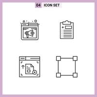 4 Universal Line Signs Symbols of browser interface speaker clipboard webpage Editable Vector Design Elements