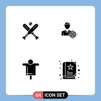 Group of 4 Solid Glyphs Signs and Symbols for ball farm bats target scarecrow Editable Vector Design Elements