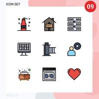 9 User Interface Filledline Flat Color Pack of modern Signs and Symbols of reel movie datacenter film hardware Editable Vector Design Elements