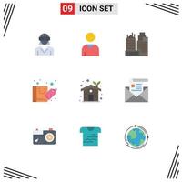9 User Interface Flat Color Pack of modern Signs and Symbols of eco house sale building shopping bag Editable Vector Design Elements