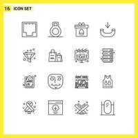 Set of 16 Modern UI Icons Symbols Signs for bag funnel egg filter phone Editable Vector Design Elements