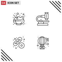 Pack of 4 creative Filledline Flat Colors of chinese cake chemistry microscope email Editable Vector Design Elements