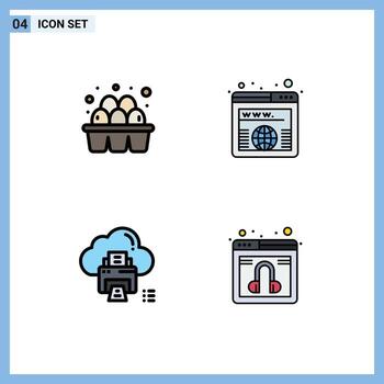 4 Filledline Flat Color concept for Websites Mobile and Apps egg data supermarket url printer Editable Vector Design Elements