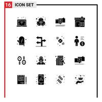 Pack of 16 Modern Solid Glyphs Signs and Symbols for Web Print Media such as direction kitchen secure glove cooking Editable Vector Design Elements