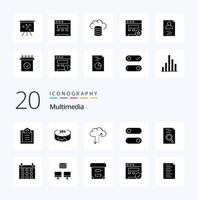 20 Multimedia Solid Glyph icon Pack like seo hosting board cloud website vector