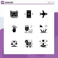 Set of 9 Modern UI Icons Symbols Signs for plug interface speaker gestures fingers Editable Vector Design Elements