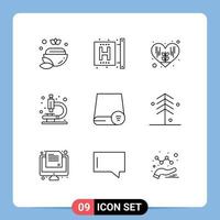 Set of 9 Modern UI Icons Symbols Signs for drive computers health research lab Editable Vector Design Elements