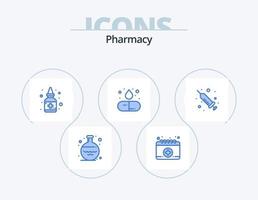 farmacia azul icono paquete 5 5 icono diseño. médico. inyección. líquido. medicamento. fármaco vector