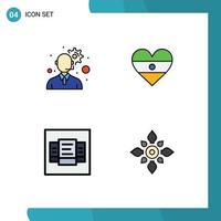 Pack of 4 Modern Filledline Flat Colors Signs and Symbols for Web Print Media such as customer service table indian heartflag decorate Editable Vector Design Elements