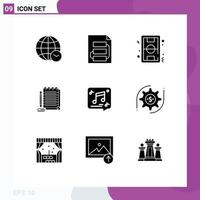 Modern Set of 9 Solid Glyphs and symbols such as novel notebook tactic notepad soccer Editable Vector Design Elements