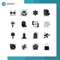 Editable Vector Line Pack of 16 Simple Solid Glyphs of tree time gear check task Editable Vector Design Elements