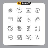 Universal Icon Symbols Group of 16 Modern Outlines of month calender bug storage drive Editable Vector Design Elements