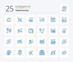 hotel servicios 25 azul color icono paquete incluso cinco. ducha. carro. hotel. bañera vector