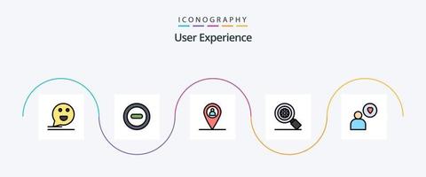 User Experience Line Filled Flat 5 Icon Pack Including heart. man. location. setting. search vector