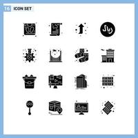 Group of 16 Solid Glyphs Signs and Symbols for tube flask arrow cog cash Editable Vector Design Elements