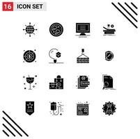 Set of 16 Vector Solid Glyphs on Grid for profit expenditure computer budget medical Editable Vector Design Elements