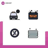 4 Filledline Flat Color concept for Websites Mobile and Apps car percent vehicles day clean Editable Vector Design Elements