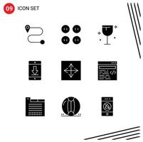 Set of 9 Modern UI Icons Symbols Signs for interface arrow cellphone app mobile Editable Vector Design Elements