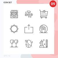 Pictogram Set of 9 Simple Outlines of send arrow checkout warning security Editable Vector Design Elements