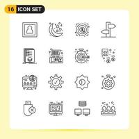 Modern Set of 16 Outlines and symbols such as list categories achievement signpost holiday Editable Vector Design Elements