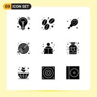 Solid Glyph Pack of 9 Universal Symbols of study knowledge food education focus Editable Vector Design Elements