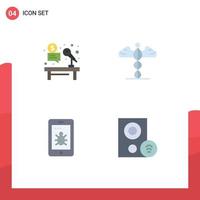 4 User Interface Flat Icon Pack of modern Signs and Symbols of microphone mobile hammer medical bug Editable Vector Design Elements