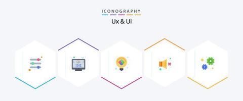 Ux And Ui 25 Flat icon pack including working. configuration. light bulb. sound. sound vector