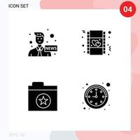 4 User Interface Solid Glyph Pack of modern Signs and Symbols of anchor folder news love clock Editable Vector Design Elements