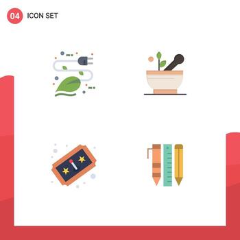 4 Universal Flat Icons Set for Web and Mobile Applications electricity ticket plug medicine play Editable Vector Design Elements