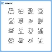 Group of 16 Modern Outlines Set for time clock ghost operation development Editable Vector Design Elements