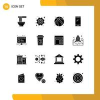 Group of 16 Solid Glyphs Signs and Symbols for seo samsung ball huawei smart phone Editable Vector Design Elements