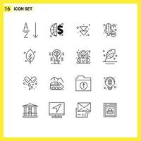 Mobile Interface Outline Set of 16 Pictograms of brain nature next leaf recording Editable Vector Design Elements