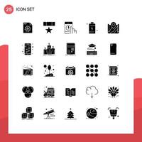 Set of 25 Vector Solid Glyphs on Grid for energy charge click cell phone Editable Vector Design Elements