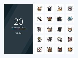 20 lengüeta bar línea lleno icono para presentación vector