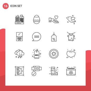 Universal Icon Symbols Group of 16 Modern Outlines of imac monitor heart computer fly Editable Vector Design Elements