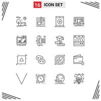 Modern Set of 16 Outlines and symbols such as designing tool laptop sound phone mobile Editable Vector Design Elements