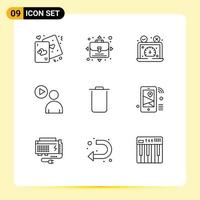 Modern Set of 9 Outlines Pictograph of instagram video speed test play website Editable Vector Design Elements