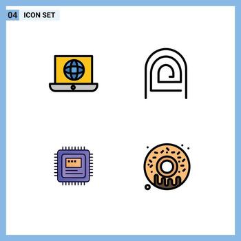 Group of 4 Modern Filledline Flat Colors Set for laptop cpu technical password computer Editable Vector Design Elements